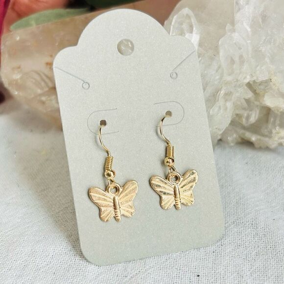 Hand Crafted Jewelry - 3/$15 Yellow Gold Butterfly Dangle Earrings